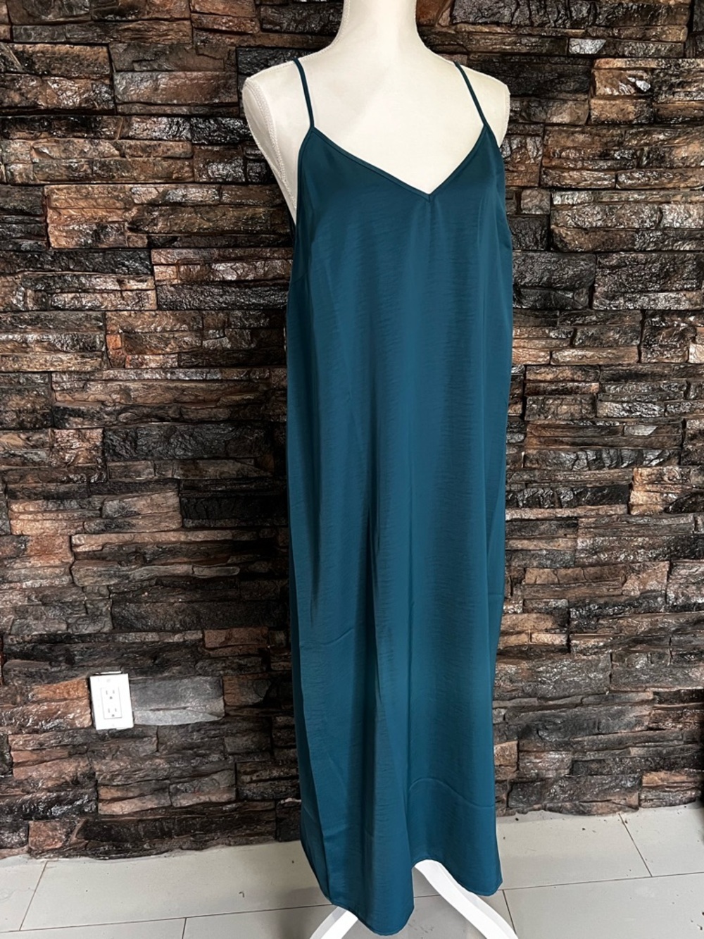 A NEW DAY Teal Slip Maxi Dress with Spaghetti Straps - Picture 2 of 13